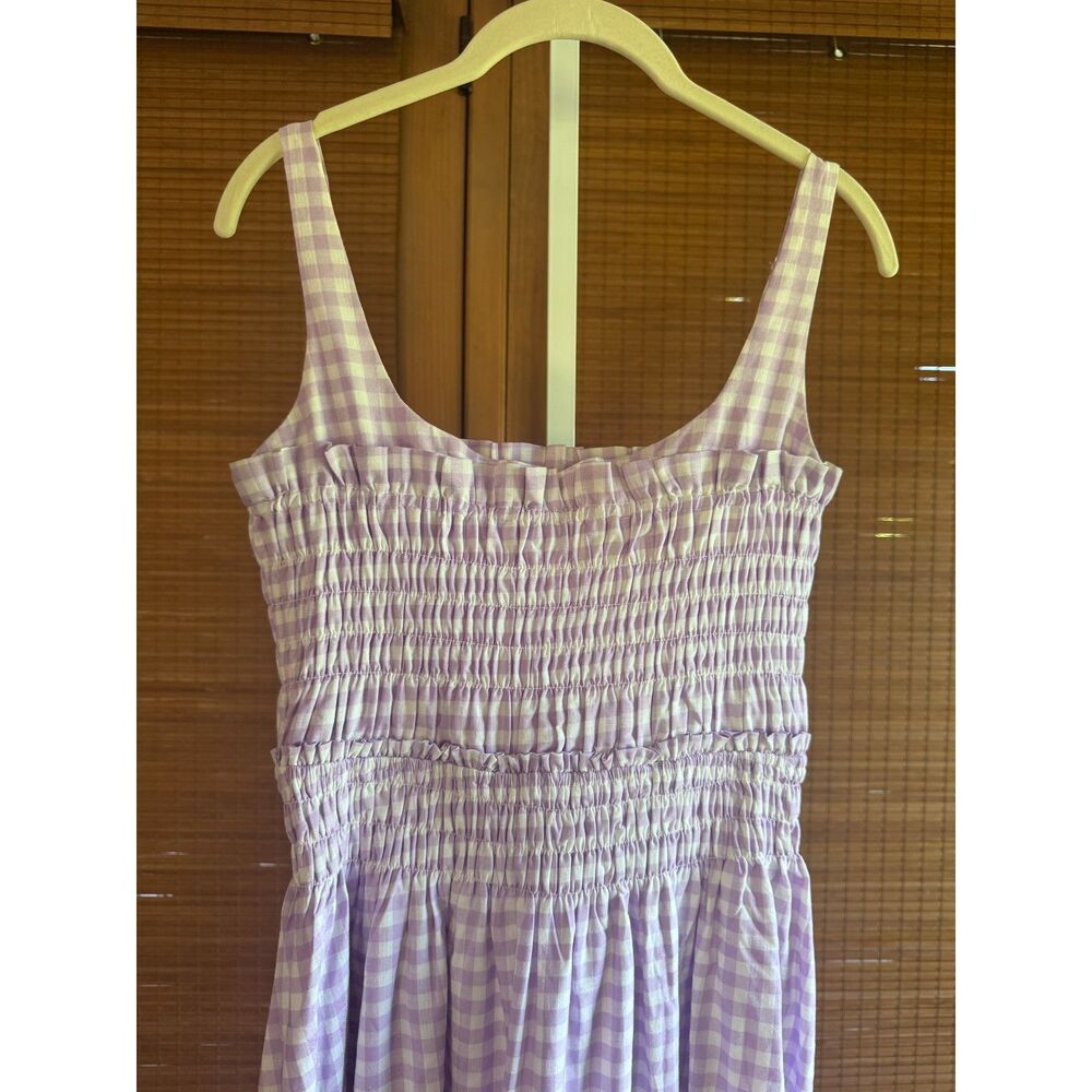 TCEC Gingham Square Neck Smocked Bodice Midi Dress Lavender Purple Medium - Picture 6 of 7